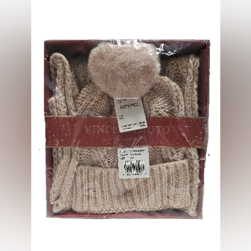 Vince Camuto Beanie & Loop Set, Knit Winter Hat with Pom Pom, Blush Pink